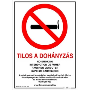 Tábla műanyag A4 "Tilos a dohányzás"