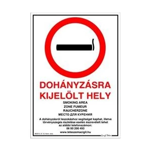 Matrica öntapadós A4 "Dohányzásra kijelölt hely"