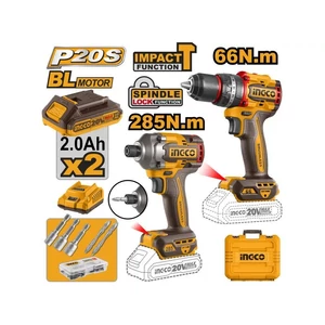 INGCO Akkus erőcsomag 20V Ütvefúró-csavarozó 66Nm+Ütvecsavarozó 1/4" 285Nm (2db akku+töltő)