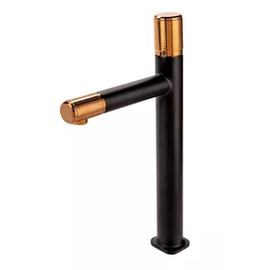 FDESIGN ARDESIA magasított mosdócsaptelep, click-clack leeresztővel, rosegold/fekete