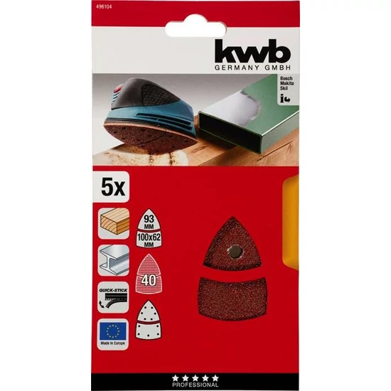 KWB tépőzáras delta csiszolólap 100x62, 93mm G40 5 db