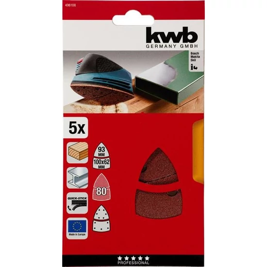 KWB tépőzáras delta csiszolólap 100x62, 93mm G80 5 db