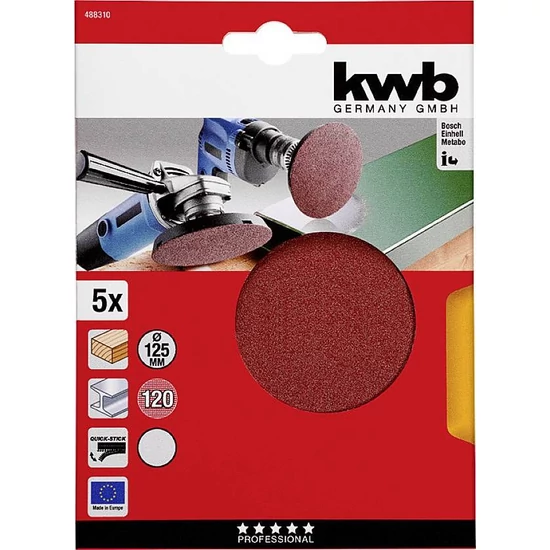 KWB tépőzáras papír csiszolókorong  5 db  125 mm  G120