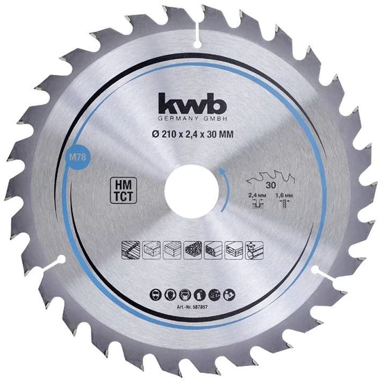 KWB Profi körfűrészlap 210x30x1,4mm TCT fogak:30 wolfram-karbid