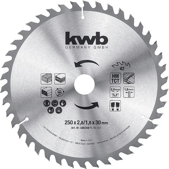 KWB Profi körfűrészlap 250x30x1,8mm TCT fogak:42 wolfram-karbid