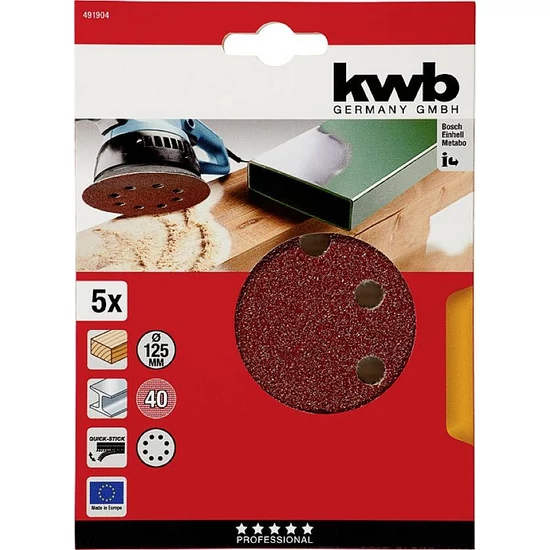 KWB tépőzáras lyukacsos csiszolókorong 5 db 125 mm G40
