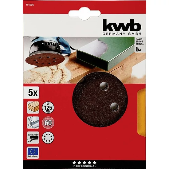 KWB tépőzáras lyukacsos csiszolókorong 5 db 125 mm G60