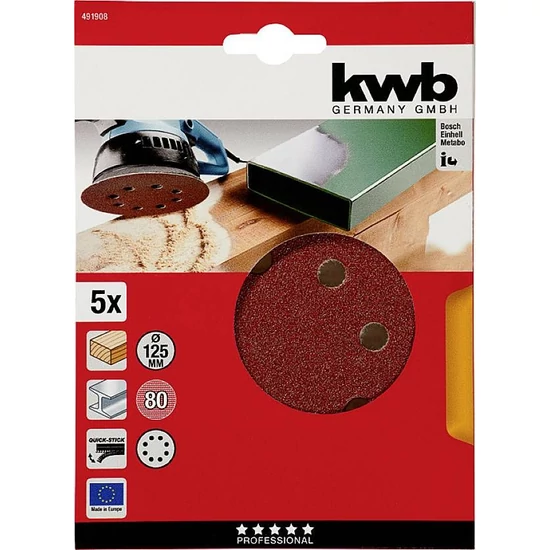 KWB tépőzáras lyukacsos csiszolókorong 5 db 125 mm G80