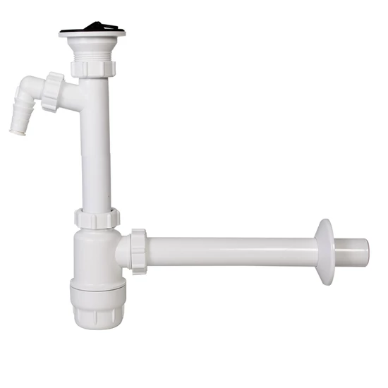 Styron mosdószifon 5/4" leeresztőszeleppel, mosógép csatlakozóval 32mm