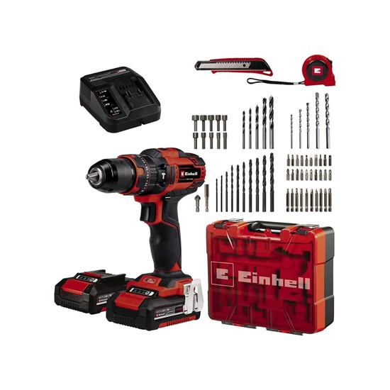 Einhell TE-CD 18/40 Li-i akkus ütvefúró csavarozó+64db tartozékkal 2db 2,0Ah akkuval és töltővel
