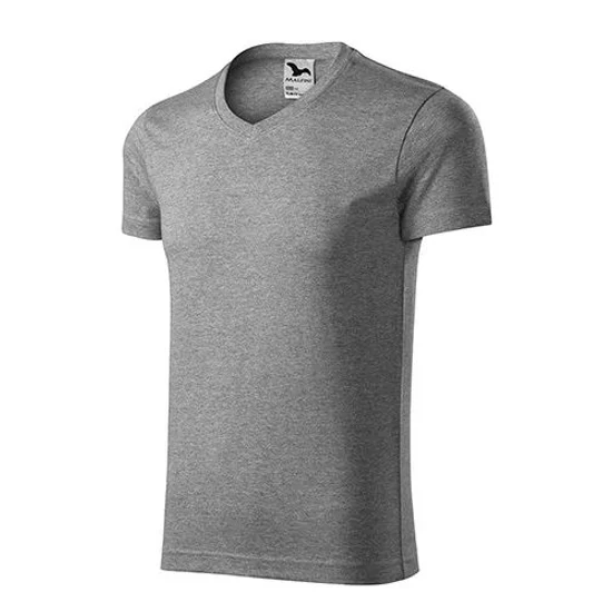 Malfini Slim Fit V-neck férfi póló sötétszürke melírozott XL