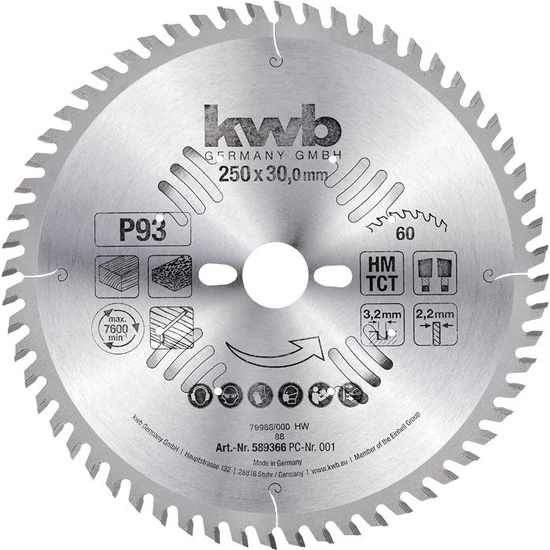 KWB Profi körfűrészlap 250x30x2,2mm TCT fogak:60 wolfram-karbid