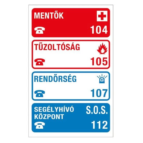 Tábla műanyag A4 "Mentők,Rendőrség,Tűzoltók"