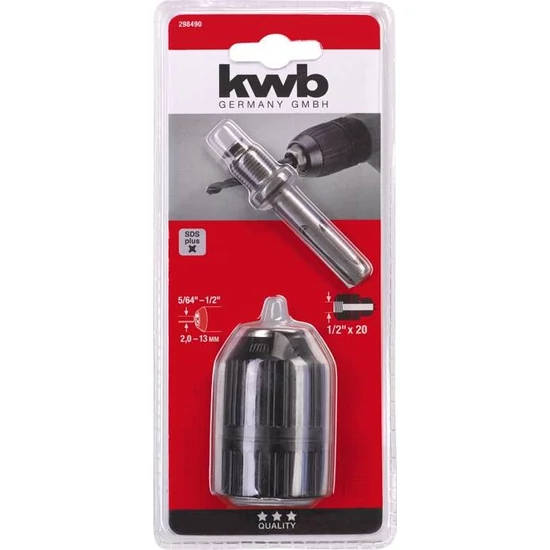 KWB Standard ütésálló kulcsnélküli gyors fúrótokmány SDS Plus adapterrel, rögzítőcsavarral 1,5-13mm