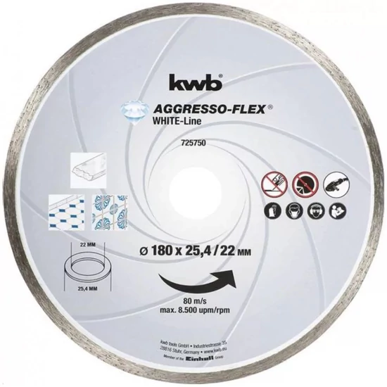 KWB Profi gyémánt vágókorong folyamatos vágóéllel 180x25,4/22,23x5,0x2,2mm