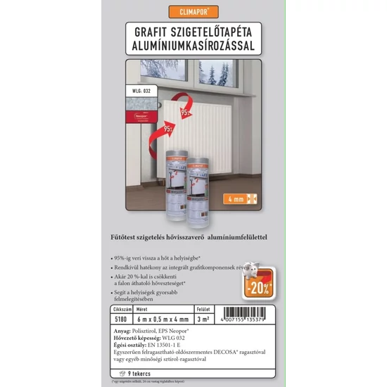 Decosa Climapor szigetelőtapéta alukasírozott 5x0,5m 3mm (2,5m2)