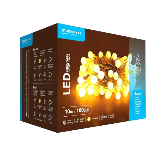 Modee Karácsonyi LED Füzér Berry Plastic Adapteres meleg fehér 100LED/10m/10cm warm