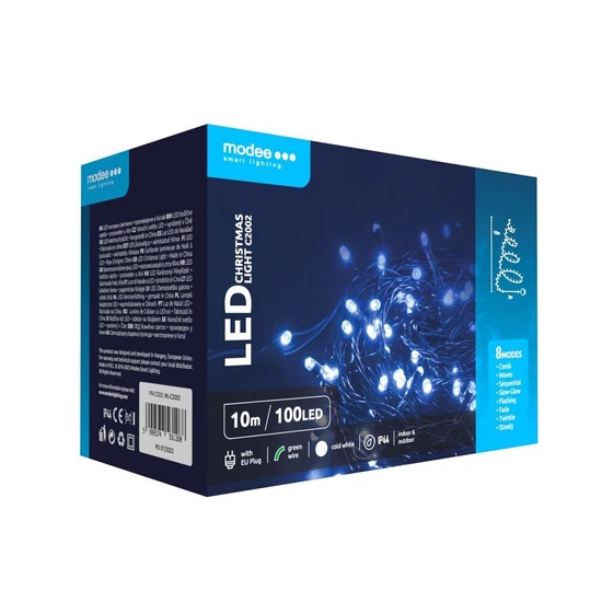 Modee Karácsonyi LED Füzér Plastic Adapteres 100LED/10m/10cm cold
