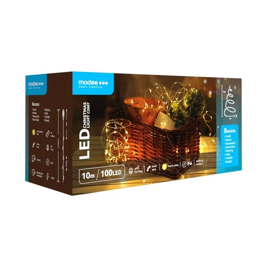 Modee Karácsonyi LED Füzér Réz Adapteres (100LED/10m/10cm) warm
