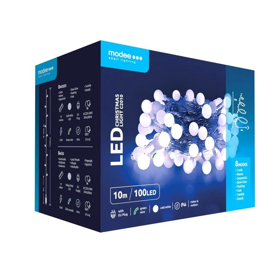 Modee Karácsonyi LED Füzér Berry Plastic Adapteres hideg fehér100LED/10m/10cm warm