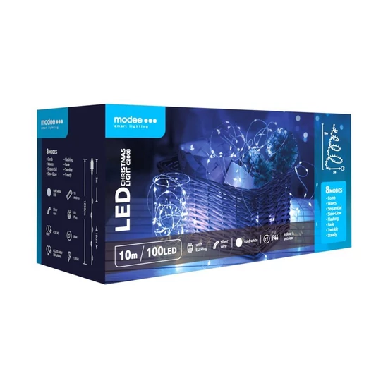 Modee Karácsonyi LED Füzér Réz Adapteres hideg fehér 100LED/10m/10cm warm