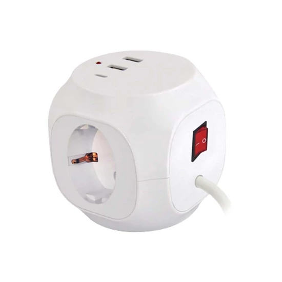 Technik Professional elosztó kocka 3 utas 1,5m kábel (1,5mm2) + USB C/A 16A