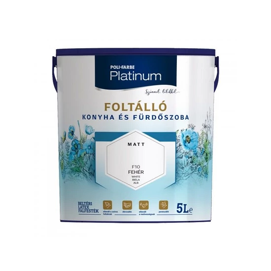 Poli-Farbe Platinum foltálló konyha és fürdőszoba F10 fehér 5L