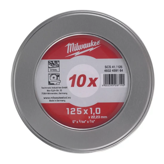Milwaukee Vágókorong Inox 125x1 Fém dobozban 10 db