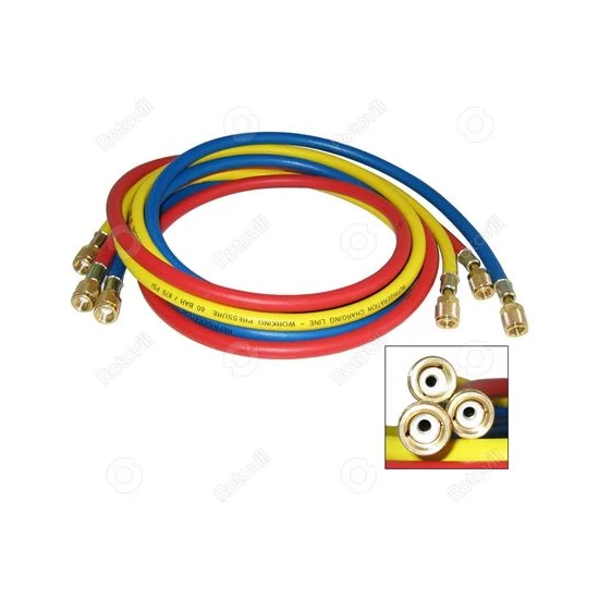 Refco tömlőkészlet hűtőközegekhez 1/4"-1/4" SEA 3x180cm 60 bar nyomáisg