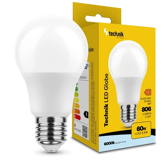 Technik LED Izzó Globe A60 8,8W E14 270° 6000K (806 lumen) ERP