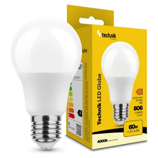 Technik LED Izzó Globe A60 8,8W E27 360° 4000K (806 lumen) ERP