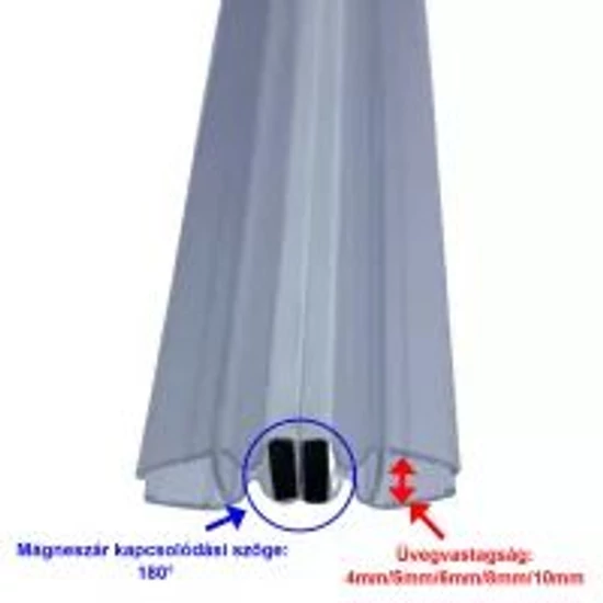 Zuhanykabin mágneszár 180 fokos 6mm üveg 195cm