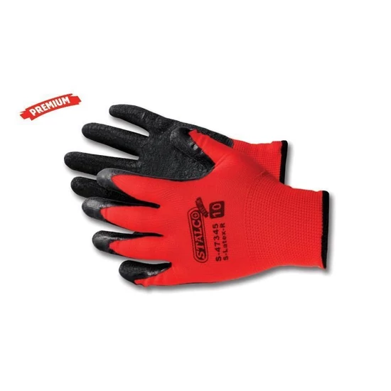Stalco Premium mártott poliészter, latex R kesztyű 10