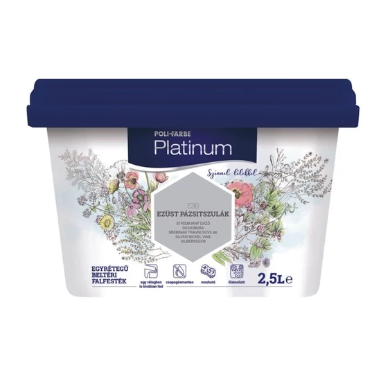 Poli-Farbe Platinum falfesték E35 ezüst pázsitszulák 2,5L