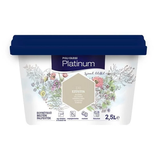 Poli-Farbe Platinum falfesték E40 ezüstfa 2,5L