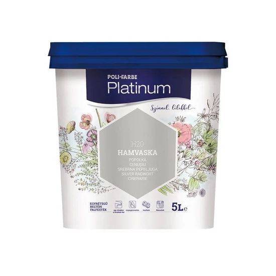 Poli-Farbe Platinum falfesték H20 Hamvaska 5L
