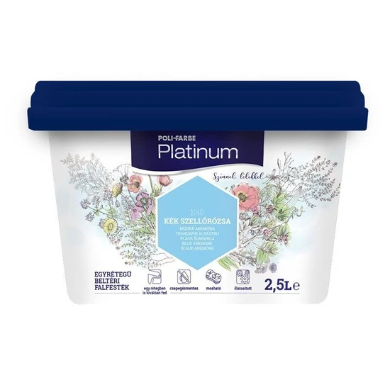Poli-Farbe Platinum falfesték K40 kék szellőrózsa 2,5L