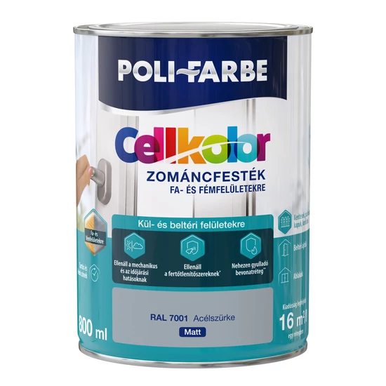Poli-Farbe Cellkolor matt zománcfesték RAL 7001 acélszürke 0,8L