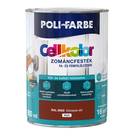Poli-Farbe Cellkolor matt zománcfesték RAL 8002 közepes dió 0,8L