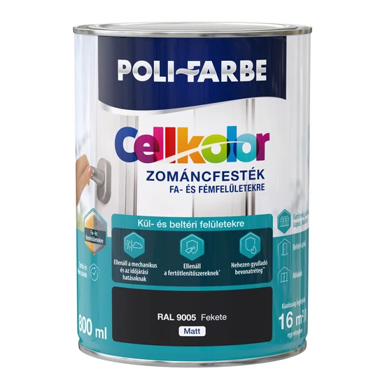 Poli-Farbe Cellkolor matt zománcfesték RAL 9005 fekete 0,8L