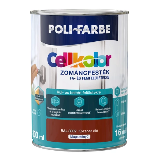 Poli-Farbe Cellkolor mf. zománcfesték RAL 8002 közép dió 0,8L