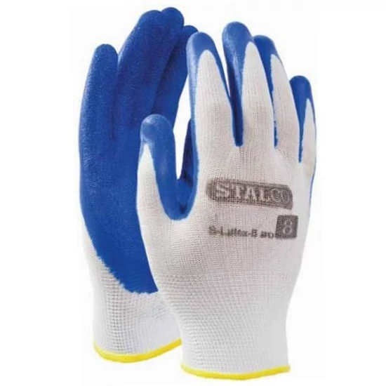 Stalco S-Latex B-Eco tenyérmártott poliészter kesztyű fehér/kék 11