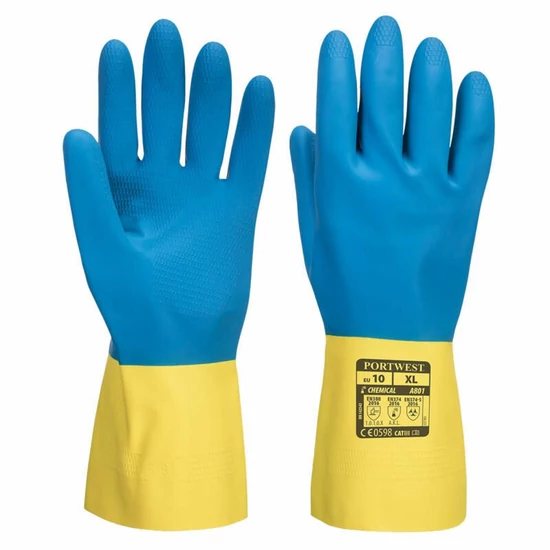 Portwest duplán mártott latex kesztyű A801 sárga/kék XL
