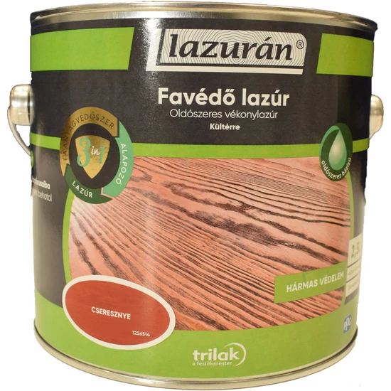 Trilak Lazurán oldószeres favédő lazúr 3in1 cseresznye 2,5L