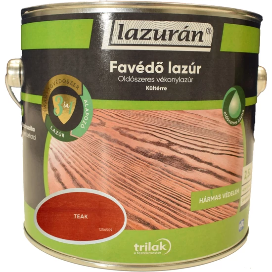 Trilak Lazurán oldószeres favédő lazúr 3in1 teak 2,5L
