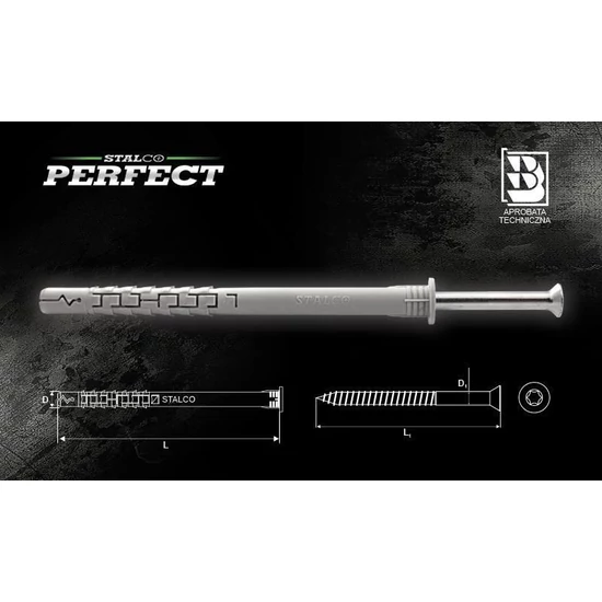 Stalco Perfect keretrögzítő dübel TORX fejű csavarral 10x200mm 25db/doboz